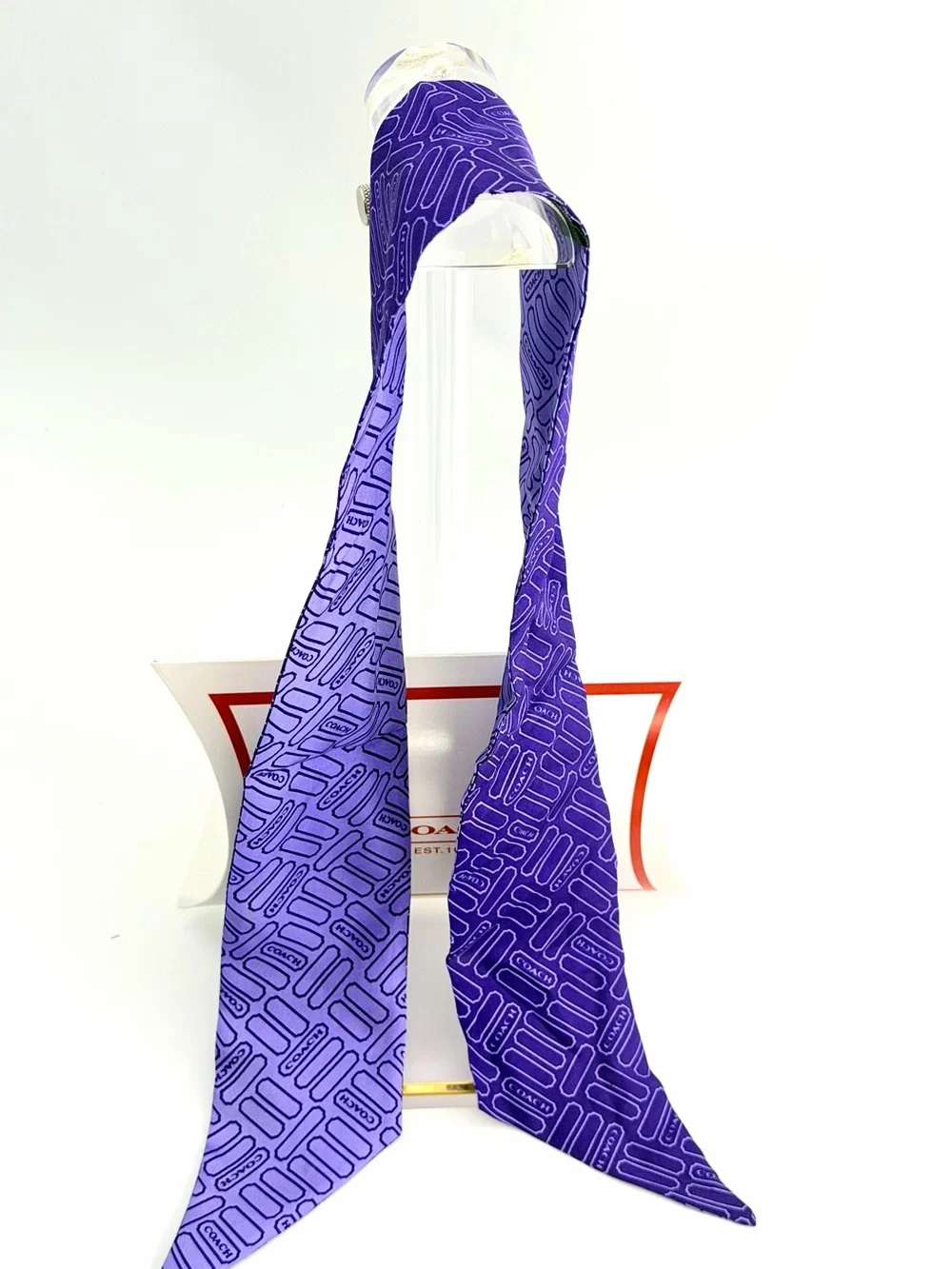 Coach Purple Vintage Signature Silk Skinny Scarf / Twilly